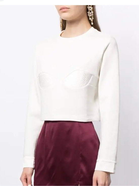 Fleur du Mal Tops - Fleur du Mal White Long-Sleeve Crop Top sweatshirt